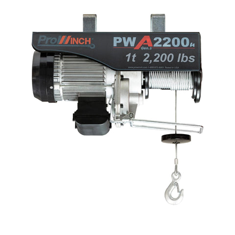 ProWinch electric hoist with wired remote, 2,200 lb capacity, steel body and drum, hook