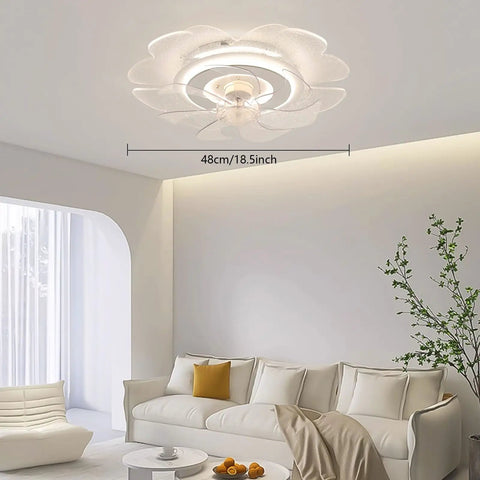 Ceiling Fan with Light 18.5 Inch Smart Control Acrylic for Bedroom Living, flower-shaped design in modern living room.