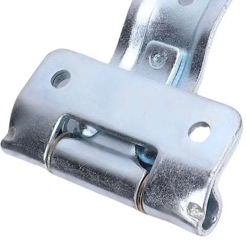 Close-up of Heavy Duty 16 Inch Trailer Door Strap Hinge Set For Side Doors On Enclosed Cargo Trailers And RVs Offset Bent Metal Hinges