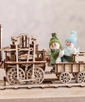 3D Steam Train Model Kit For Adults And Teens DIY Wood Puzzle Set With Vintage Locomotive No 1 Design Educational STEM Toy Collectors Display Birch Wood Construction 325 Piece Build assembled vintage birch wood steam train with snowmen on display