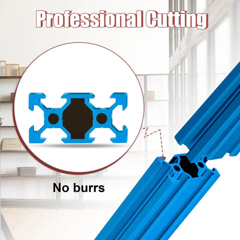 Tough-As-Nails Blue 2040 Aluminum Extrusion Profiles Featuring Precision V Slot Grooves for framing, showcasing precision cut ends.