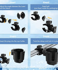 Installation steps for Universal Cup Holder Clamp that fits 0.6 to 1.5 inch tubes for ATV, motorcycle, bike, wheelchair, golf cart.