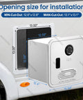 Propane Tankless Water Heater For Camper Van And RV Road Warrior Ready No Chill Hot Showers Portable 55000 Btu High Output Continuous Flow Daily Flex Camping Essential installation opening dimensions