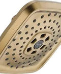 H2Okinetic 3-Setting Shower Head in Champagne Bronze Square Design with 2 GPM Flow, Touch-Clean holes, angled view