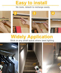 Six Pack Wireless Under Cabinet Lights With Remote Control No Fuss Dimmable 20 LED Rechargeable Stick-On Night Light Strips installation and application in wardrobe, stairs, corridor