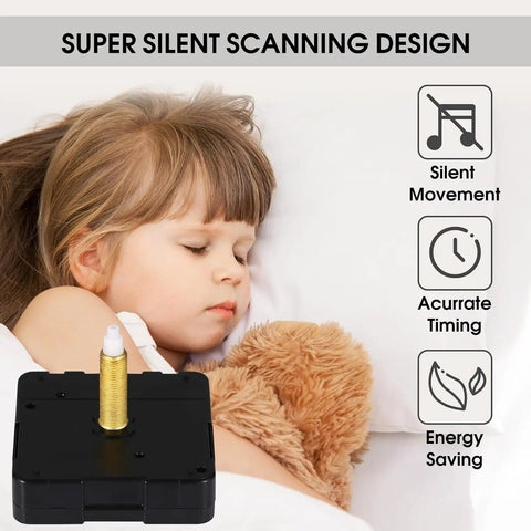 No Fuss Long Shaft Silent Clock Movement With Gold Hands For Diy Wall Clock, child sleeping with teddy, quartz ticking mechanism.