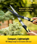 Compact 17 Inch Anvil Loppers And Hedge Shears 3 Piece Garden Pruning Set in use trimming bush with hardened carbon steel blades.
