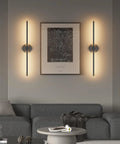 Set Of Two 28 Inch Black Linear Wall Sconce Hardwired 3000K Warm Led Light Fixture 360 Degree Swivel for living room decor.