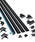 Cord Hider Kit Paintable Black Peel And Stick 4 Pack Each 39 Inch Lengths with accessories shown against white background.