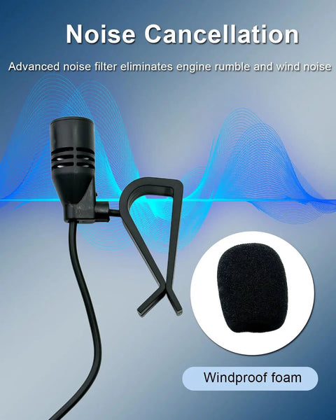 Crystal Clear 3.5mm Car Microphone For Aftermarket Radios With windproof foam for noise cancellation and advanced filter.