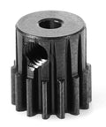 CHRCOED 48DP hardened steel pinion gear, 14T, 2.0mm bore; close-up view of black gear