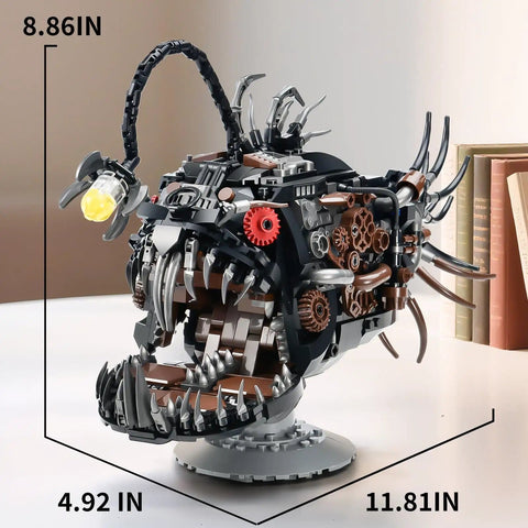 Mechanical Anglerfish Building Kit For Adults With Light Display 1038 Piece Set - side view with gears and glowing lure