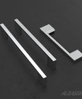Polished Chrome Cabinet Pulls 6 Inch Overall Length With 5 Inch Center Hole Rectangle Handles For Cabinets Drawers Closets Wardrobes 10 Pack Durable Solid Metal Hardware Model AL3051CP on dark surface