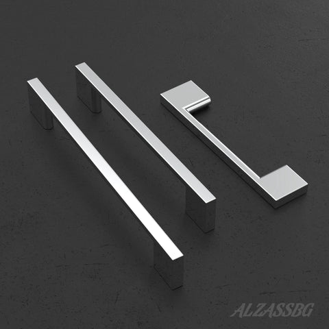 Polished Chrome Cabinet Pulls 6 Inch Overall Length With 5 Inch Center Hole Rectangle Handles For Cabinets Drawers Closets Wardrobes 10 Pack Durable Solid Metal Hardware Model AL3051CP on dark surface