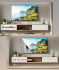 Slick In-Wall Cable Management Kit With Brush Plate For Taming Messy Wires Behind TV Screens showing before and after cable management.