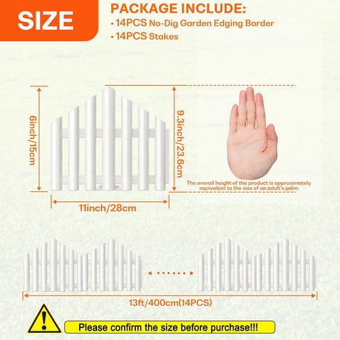 No Dig Garden Edging Border Set 13 Ft Landscape Edging Pearl White 9.3 Inch Tall 14 Piece Lawn Edging With Stakes Easy Install size chart