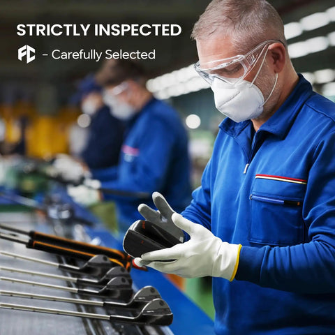 Technician inspecting 60 Degree Golf Sand Wedge For Right Handed Players With CNC Milled Grooves on production line.