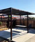 Heavy Duty Pergola Brackets For 4x4 Lumber, Black Powder Coated Steel 4 Way Kit installed on outdoor wood stand