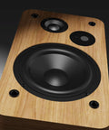 Close-up of Bookshelf Studio Monitor Speakers 36W RMS Active Bluetooth 5.4 Wireless USB Audio, showing tweeter and woofer.