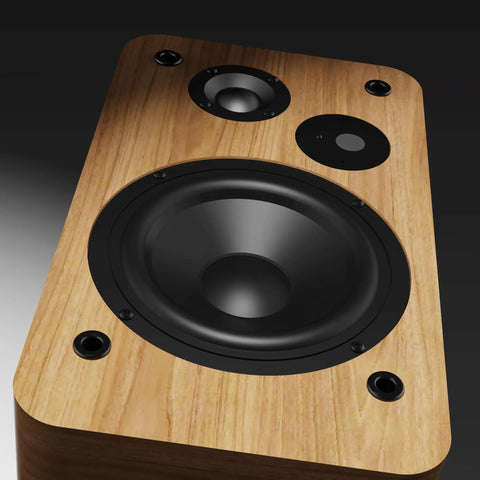 Close-up of Bookshelf Studio Monitor Speakers 36W RMS Active Bluetooth 5.4 Wireless USB Audio, showing tweeter and woofer.