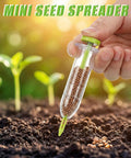 Hand holding mini seed spreader from 19 Piece Mini Seed Spreader Set And Seed Dispenser With Five Dial Settings Handy Handheld Seed Spreaders