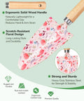 Close-up of floral trowel from 10 Piece Womens Garden Tool Gift Set With Floral Organizer Bag Rust Proof Heavy Duty Tools In Pink