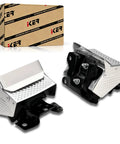 Two Piece Engine Motor Mount Kit With Heat Shield Right And Left Trans Mount Replacement For GM Trucks And SUVs 2007 2014 Includes OEM Compatible Part Numbers 15854941 A5365HY 15837373 15837375 shown with protective packaging, two shiny metal mounts and black base plates