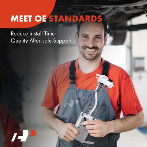 Technician holding Electric Fuel Pump Module Assembly with Sending Unit for Acura TSX 2009-2014, Honda Accord 2008-2012, Crosstour 2012