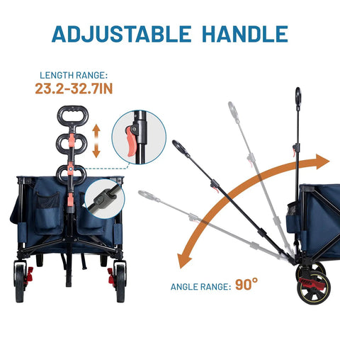 Adjustable handle of Extended 51 Inch Collapsible Wagon Cart With 500 Lb Load Capacity And 400L Storage, shown in various positions