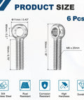 Heavy Duty Swivel Lifting Eye Bolts, Built Tough M6 X 25mm 304 Stainless Steel Rigging Hardware, Full Thread dimensions shown.