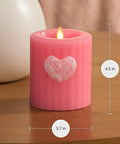 Flickering Flameless Pillar Candle 3.7x4.5 Inches With Real Flame Effect Pink Ribbed Wax Embossed Heart LED Light
