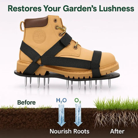 Heavy Duty Lawn Aerator Shoes With Spikes, Spiked Sandals For Lawn Aeration on shoe, improving soil before and after diagram
