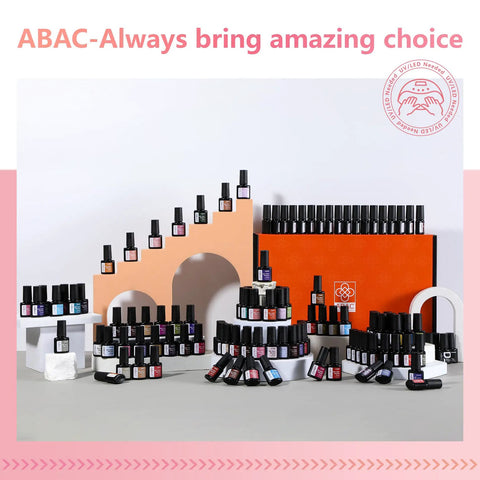 Gel Polish Kit With Base And Top Gels 112 Piece Set Featuring 108 Vibrant Colors displayed with box and bottles.
