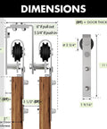 Dimensions of Brushed Nickel Double Track U Shape Bypass Sliding Barn Door Hardware Kit For Four Doors 8ft Flat Track