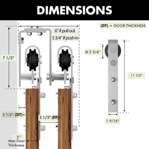 Dimensions of Brushed Nickel Double Track U Shape Bypass Sliding Barn Door Hardware Kit For Four Doors 8ft Flat Track