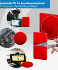 Four Pack Double Sided Adhesive Pads For Dash Cam Mounts Heat Resistant High Bond Tape shown cut to fit various mounts