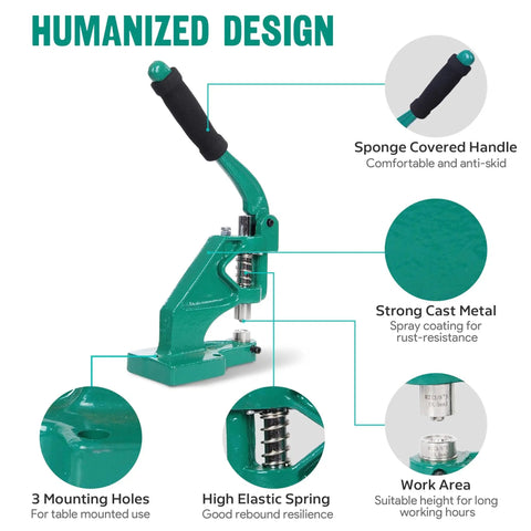 Grommet Tool Kit Hand Punch Press With 3 Die Sizes 1/2 Inch, 3/8 Inch, 1/4 Inch And 900 Eyelets And Washers For Fabric Tarps Banners Leather Canvas Do It All Machine with sponge handle and metal body