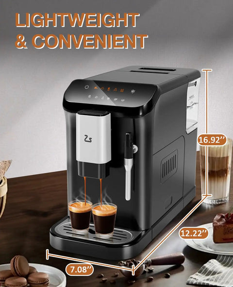 Kickstart Your Daily Brew With This Legit Fully Automatic Espresso Maker Featuring A Built In Grinder 20 Bar High Pressure Pump And Zero Hassle Milk Frother For Smooth Lattes And Rich Cappuccinos At Home - black espresso maker with dual shots brewed.