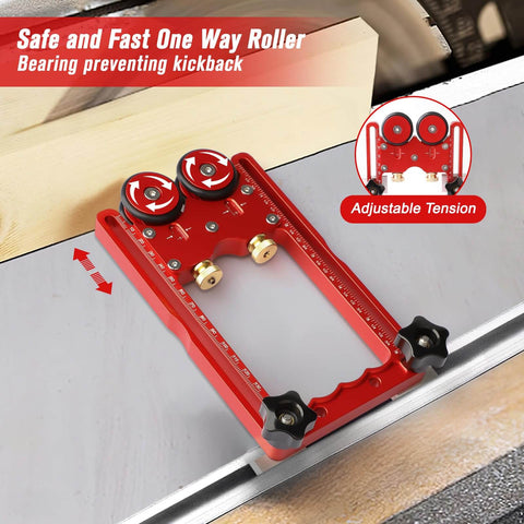 Upgraded 2 In 1 Feather Board Jig With Anti Kickback Roller for table saws and band saws on a workbench