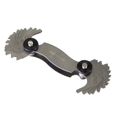 Dual Thread Pitch Gauge With 28 Leaves 4 To 56 TPI And 0.50 To 6.0 Millimeter Pitch English And Metric Thread Gage Tool In Precision Steel