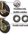 Heavy Duty Pneumatic Swivel Caster Wheels With Side Brakes For Workbenches Furniture Carts And Garage Rubber Wheels With Stainless Steel Screws Load Capacity Built To Last And Ready To Roll showing double ball bearings and precision balls