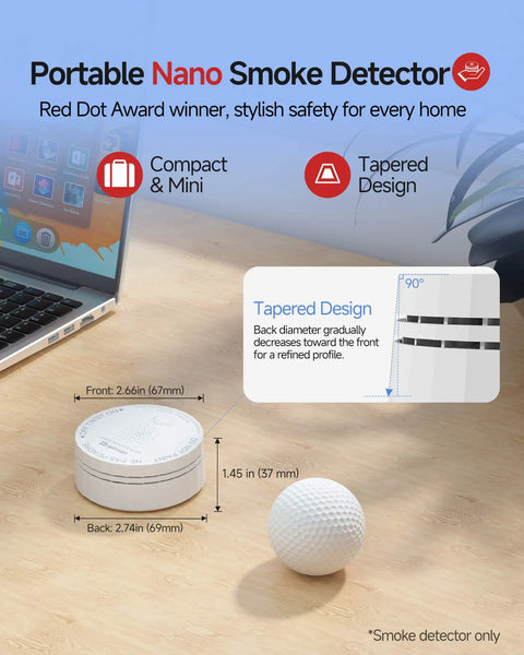 Photoelectric Battery Operated Smoke Alarm For Home, UL 217 10th Edition Certified, Red Dot Award Winning Smoke Detector With Low Profile Design, So Easy To Install, Keeping Your Family Safe In A Modern Pad, white compact 2.66in smoke alarm