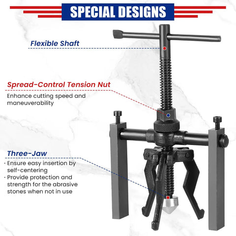 Three Jaw Bearing Puller Set For Cars, SUVs, And Bikes Internal And External Puller Tool with reversible jaws, special designs.