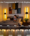 Wireless Wall Sconces Set Of Two With 10000Mah Rechargeable Battery Cordless Lights Zero Plug Headaches Touch And Remote Controls 360 Rotating Black Finish in cozy bedroom.