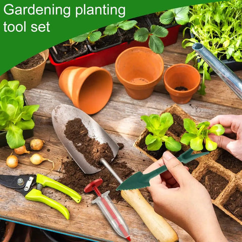 Gardening tools including Six Piece Mini Seed Dispenser Set Handheld Seed Planter Tools For Precise Planting In Gardens And Lawns