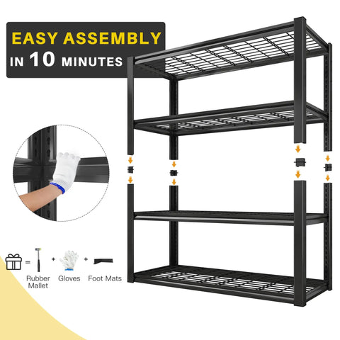 40 Inch Wide Heavy Duty Garage Shelving Unit With Wire Mesh Panels 560 Lb Per Shelf 2240 Lb Total Capacity Sturdy Steel Frame For Home Workshop And Small Biz Storage, easy assembly view