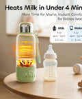 Hit The Road Ready Bottle Warmer For Quick Breast Milk And Formula Heat On The Fly with displayed temperature settings and bottle.
