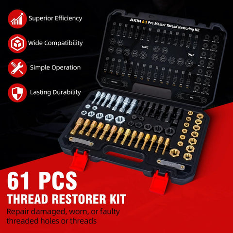 AKM 61-Pcs Thread Restorer Kit in hard case with UNC/UNF and metric thread tools