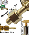 Two Piece Welding Gas Regulator Set For Oxygen CGA-540 And Acetylene CGA-510 With Dual Gauges, close-up of CGA-540 fitting