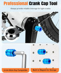 Close-up of 6 In 1 Bike Bottom Bracket Tool crank cap tool with blue anodized finish, compatible with 6 mm Allen key and magnetic storage.